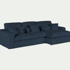 Canapé En Velours|Canapé 3 Places*alinea Canapé petit angle droit fixe en tissu côtelé bita - calabrun Bleu