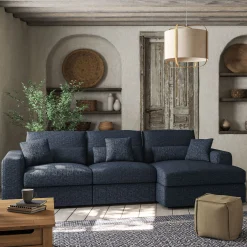 Canapé En Velours|Canapé 2 Places*alinea Canapé petit angle droit fixe en tissu chenille benjo - Bleu marine