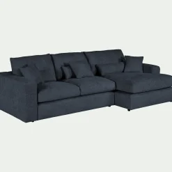 Canapé En Velours|Canapé 2 Places*alinea Canapé petit angle droit fixe en tissu chenille benjo - Bleu marine