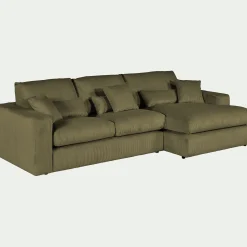 Canapé En Velours|Canapé 3 Places*alinea Canapé petit angle droit fixe en velours côtelé sastel - cèdre Vert