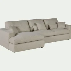 Canapé En Tissu|Canapé 3 Places*alinea Canapé petit angle gauche fixe en tissu bouclette - écru Blanc