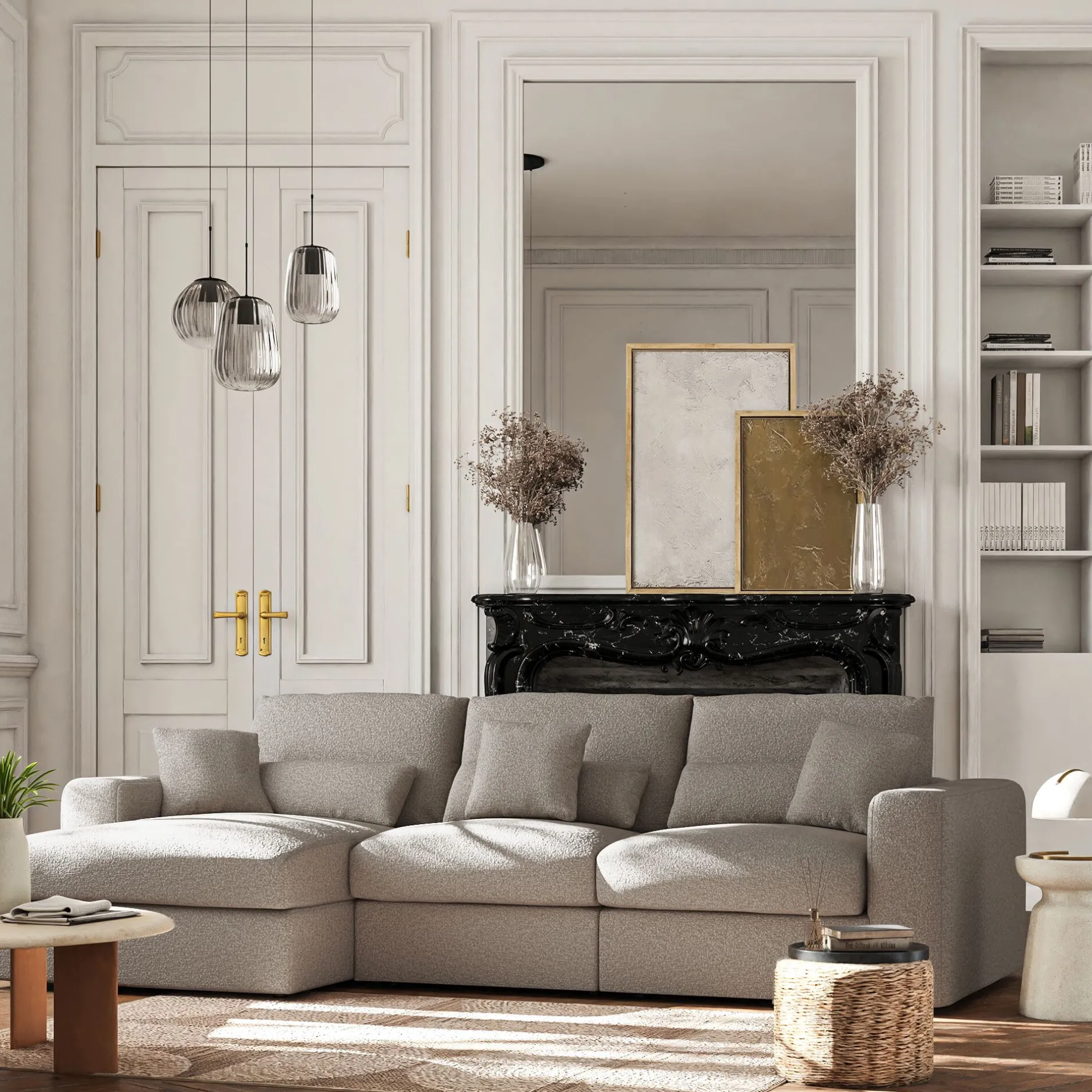 Canapé D'Angle|Canapé En Tissu*alinea Canapé petit angle gauche fixe en tissu bouclette - clair Gris