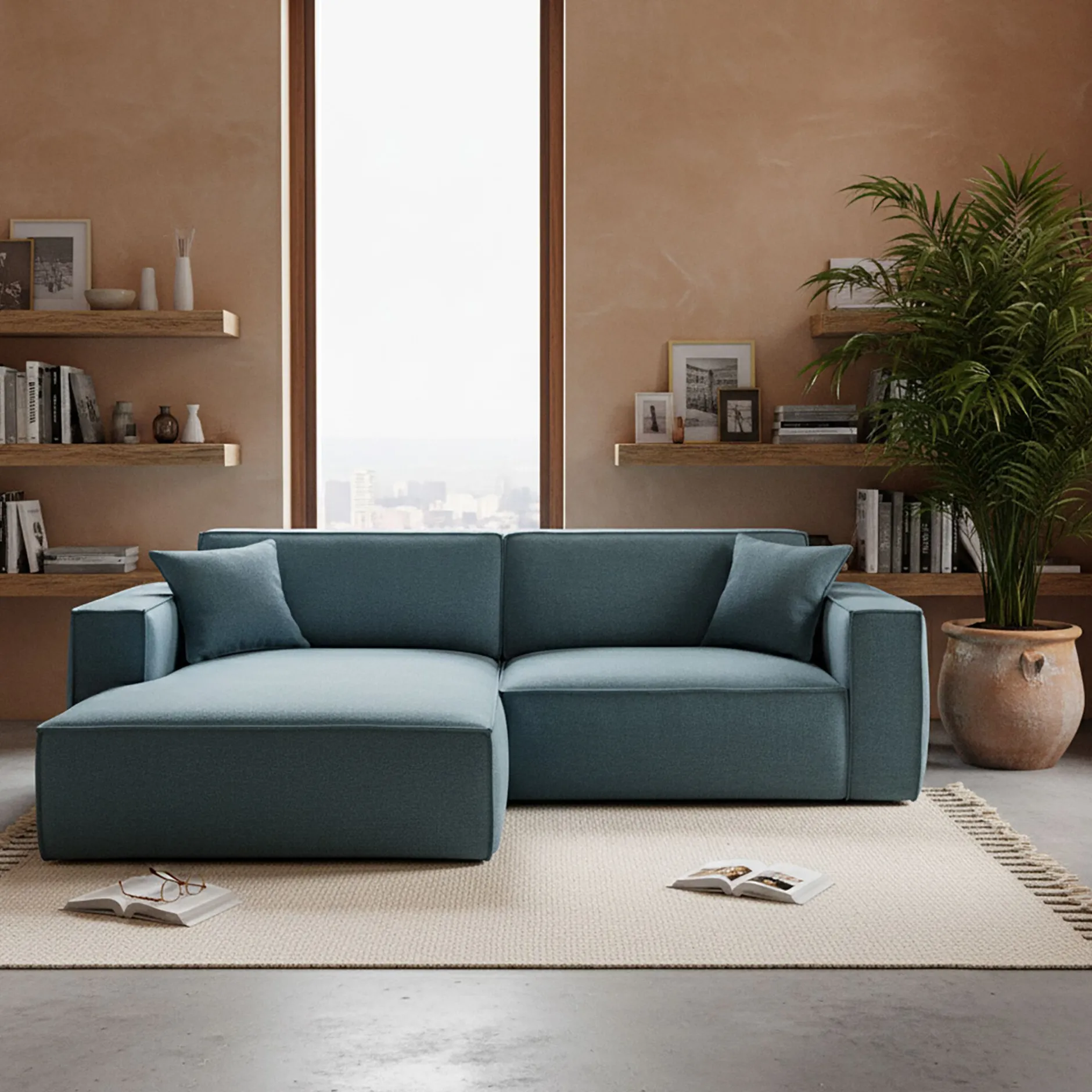 Canapé En Tissu|Canapé 2 Places*alinea Canapé petit angle gauche fixe en tissu genesis - Bleu