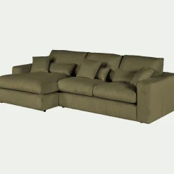 Canapé En Velours|Canapé 3 Places*alinea Canapé petit angle gauche fixe en velours côtelé - cèdre Vert
