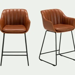 Tabouret Haut De Bar*alinea Chaise de bar avec accoudoirs en polyuréthane - Marron