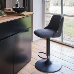 Tabouret Haut De Bar*alinea Chaise de bar en acier et tissu H63,5cm - Gris