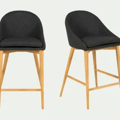 Tabouret Haut De Bar*alinea Chaise de bar en tissu foncé pieds bois - H66cm Gris