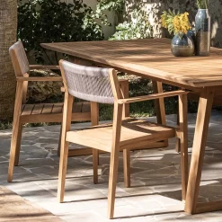 Chaise De Jardin*alinea Chaise de jardin avec accoudoirs en teck FSC et cordage - Bois clair