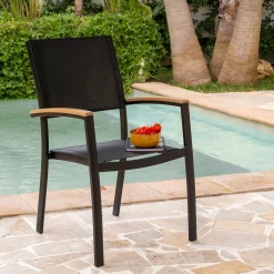 Chaise De Jardin*alinea Chaise de jardin empilable avec accoudoirs en aluminium - Noir