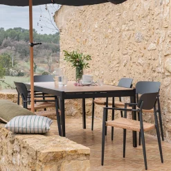 Chaise De Jardin*alinea Chaise de jardin empilable avec accoudoirs en aluminium et résine tressée - anthracite Gris