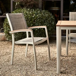Chaise De Jardin*alinea Chaise de jardin empilable avec accoudoirs en aluminium - écru Blanc
