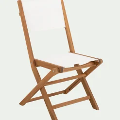 Chaise De Jardin*alinea Chaise de jardin pliante en acacia huilé et tissu - Blanc