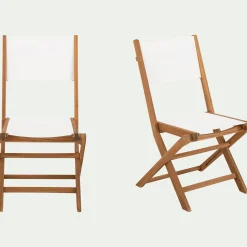 Chaise De Jardin*alinea Chaise de jardin pliante en acacia huilé et tissu - Blanc