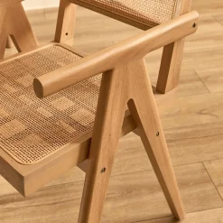 Chaise De Salle À Manger*alinea Chaise de repas avec accoudoirs en acajou et cannage - Bois clair