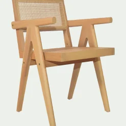 Chaise De Salle À Manger*alinea Chaise de repas avec accoudoirs en acajou et cannage - Bois clair