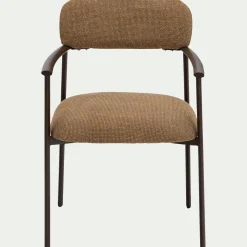 Chaise De Salle À Manger*alinea Chaise de repas avec accoudoirs en tissu et acier - brun châtaignier Marron
