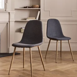 Chaise De Salle À Manger*alinea Chaise en acier effet bois et tissu - ardoise Gris