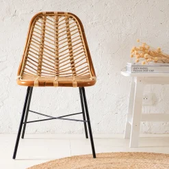 Chaise De Salle À Manger*alinea Chaise en rotin et piètement en acier - Naturel