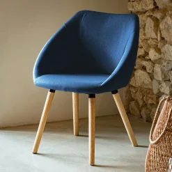 Chaise De Salle À Manger*alinea Chaise en tissu avec accoudoirs et piétement naturel - figuerolles Bleu
