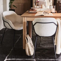 Chaise De Salle À Manger*alinea Chaise en tissu bouclette avec accoudoirs - Blanc