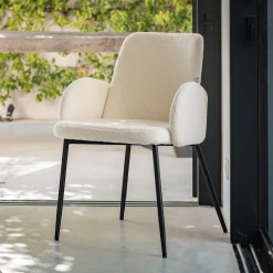 Chaise De Salle À Manger*alinea Chaise en tissu bouclette avec accoudoirs - Blanc