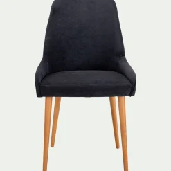 Chaise De Salle À Manger*alinea Chaise en tissu effet velours et piètement naturel - Noir