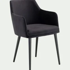 Chaise De Salle À Manger*alinea Chaise en tissu effet velours avec accoudoirs - Noir