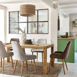 Chaise De Salle À Manger*alinea Chaise en tissu effet velours et piètement naturel - Beige