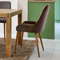 Chaise De Salle À Manger*alinea Chaise en tissu effet velours et piètement naturel - Marron