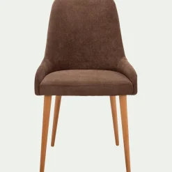 Chaise De Salle À Manger*alinea Chaise en tissu effet velours et piètement naturel - Marron