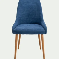 Chaise De Salle À Manger*alinea Chaise en tissu effet velours et piètement naturel - Bleu