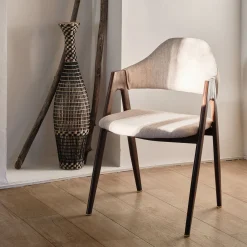 Chaise De Salle À Manger*alinea Chaise en tissu et effet bois foncé avec accoudoirs - alpilles Beige