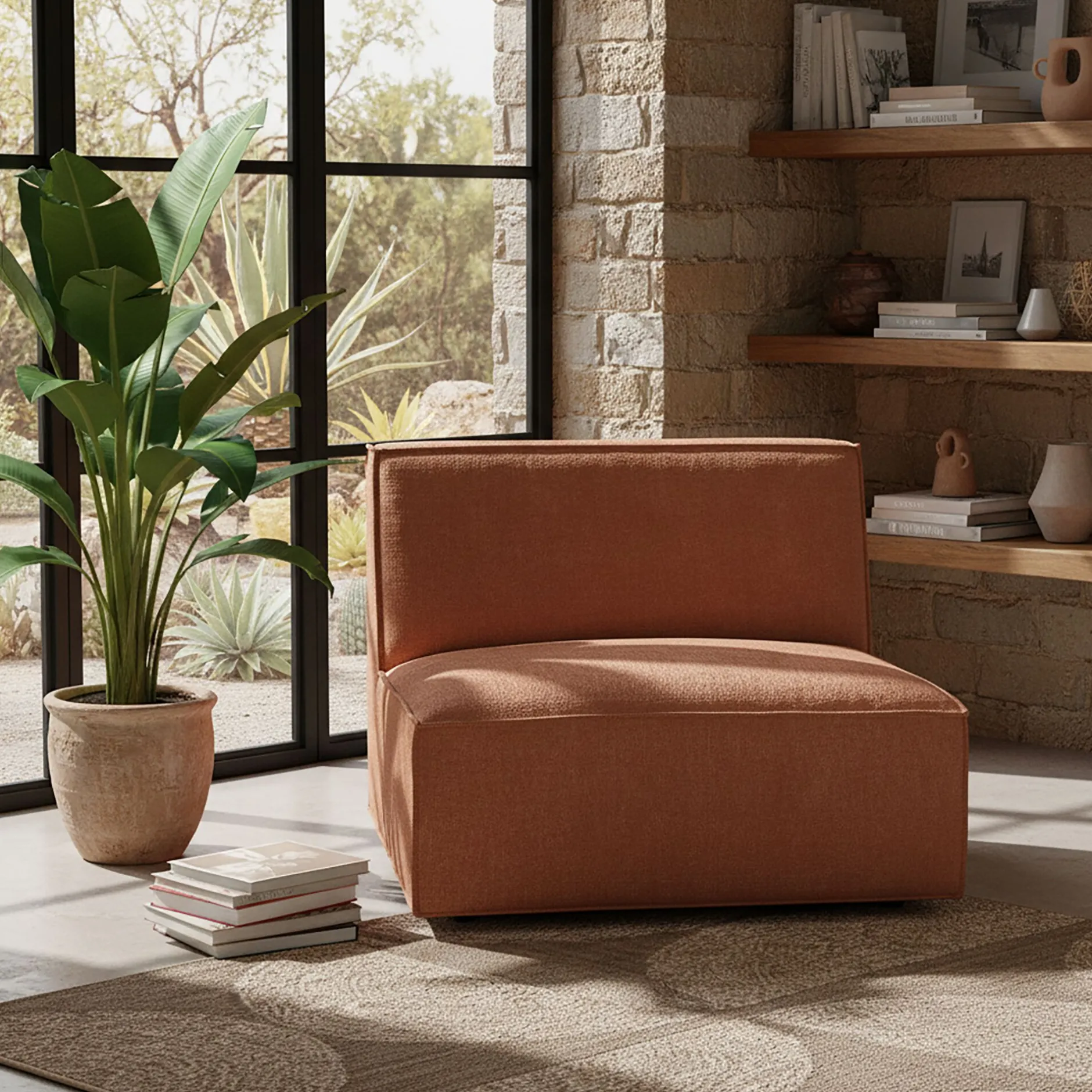 Fauteuil|Petit Canapé*alinea Chauffeuse en tissu tramé - brun rustrel Marron