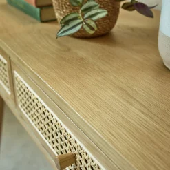 Meuble D'Entrée|Console*alinea Coiffeuse 2 tiroirs en chêne et rotin - Bois clair