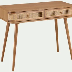 Meuble D'Entrée|Console*alinea Coiffeuse 2 tiroirs en chêne et rotin - Bois clair