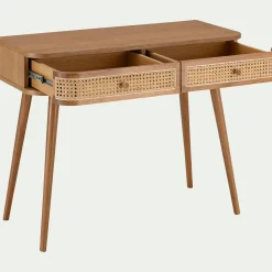 Meuble D'Entrée|Console*alinea Coiffeuse 2 tiroirs en chêne et rotin - Bois clair