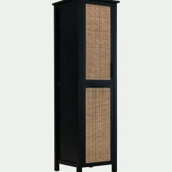 Colonne De Salle De Bain*alinea Colonne de salle de bain en bois de cèdre et cannage - H171cm Noir