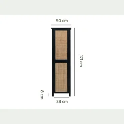 Colonne De Salle De Bain*alinea Colonne de salle de bain en bois de cèdre et cannage - H171cm Noir