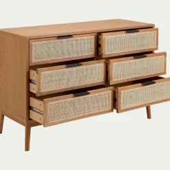 Commode & Chiffonnier*alinea Commode 6 tiroirs en bois et cannage - Bois clair