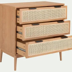 Commode & Chiffonnier*alinea Commode 3 tiroirs en bois et cannage - Bois clair