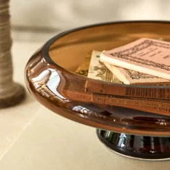 Décoration À Poser*alinea Coupe décorative sur pied en verre D26cm - brun rustrel Marron