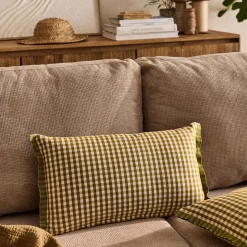 Coussin*alinea Coussin à carreaux en coton finition volant 30x50cm - Marron