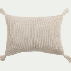 Coussin*alinea Coussin à pompons tricoté en coton 35x50cm - roucas Beige