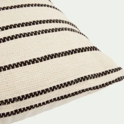 Coussin*alinea Coussin à rayures brodées en coton 45x45cm - noir et écru Blanc