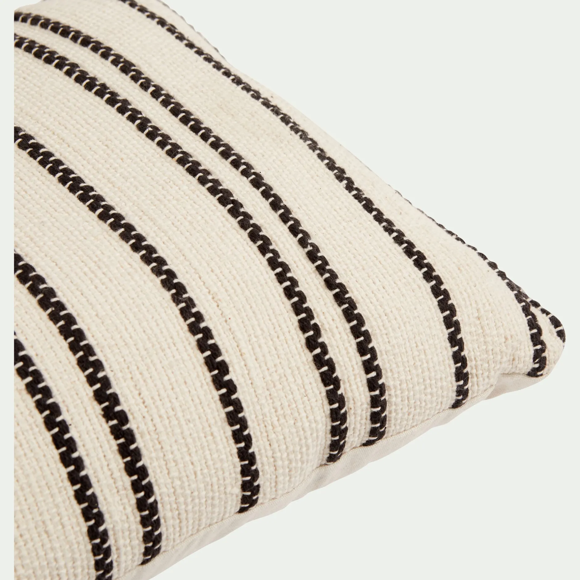 Coussin*alinea Coussin à rayures brodées en coton 30x50cm - noir et écru Blanc