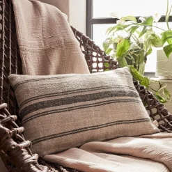 Coussin*alinea Coussin à rayures en lin 30x50cm - et noir Naturel