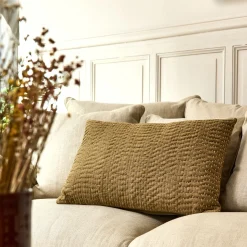 Coussin*alinea Coussin avec surpiqûres Kantha en lin et coton 40x60cm - mousse Vert