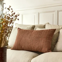 Coussin*alinea Coussin avec surpiqûres Kantha en lin et coton 40x60cm - brun rustrel Marron