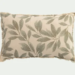Coussin*alinea Coussin en coton motif végétal finition franges 40x60cm - Vert