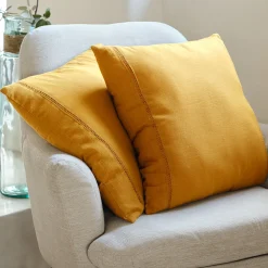Coussin*alinea Coussin en lin et coton finition liseré 45x45cm - argan Jaune